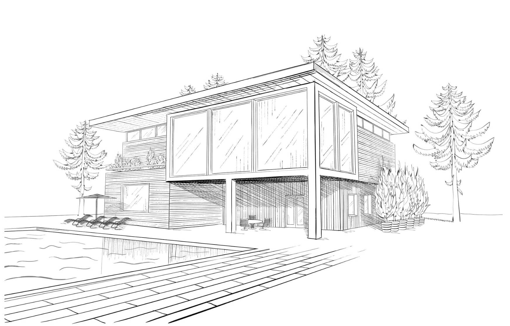 Before: Hand-drawn architectural sketch